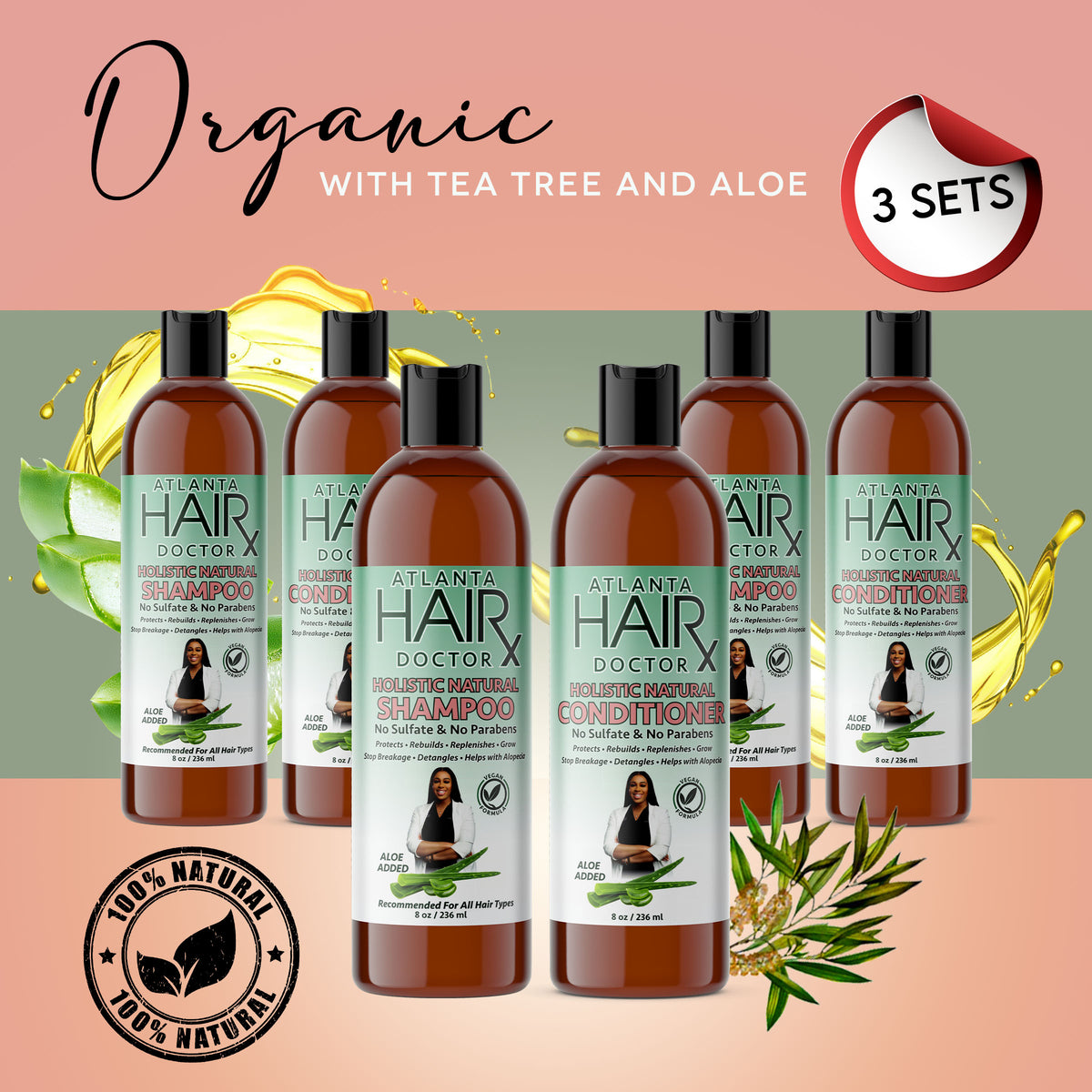 (3) Sets of Natural Shampoo and Conditioner - 8 fl oz each