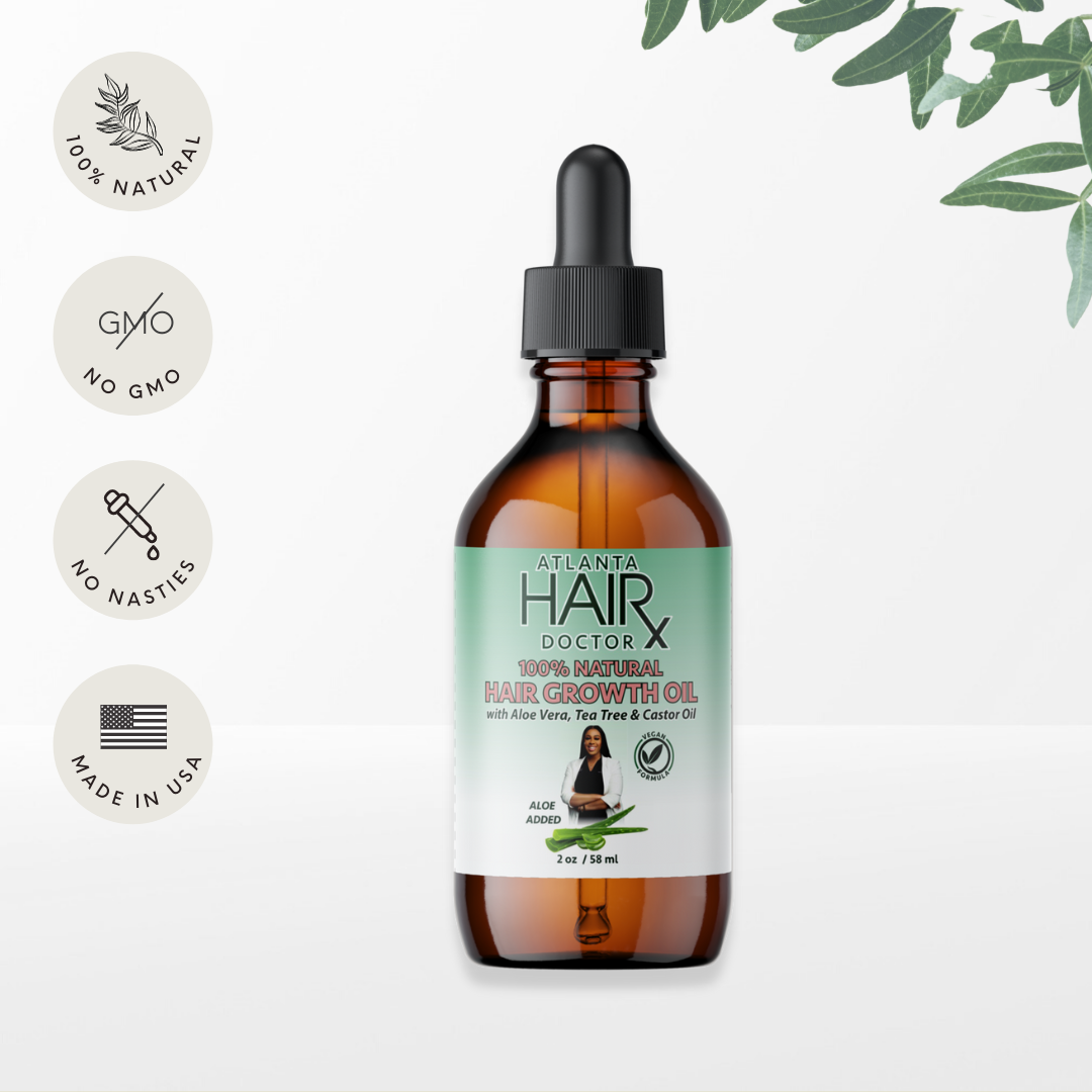 Atlanta Hair Doctor Aloe Vera Hair Oil - Growth Treatment for Dry Damaged Hair and Scalp with Tea Tree and Castor Oil and More - Silicone and Sulfate Free 2 oz